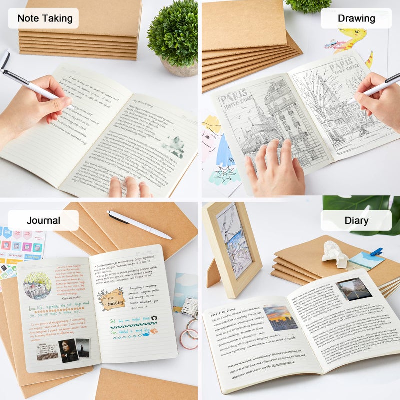 feela 60 Pack Kraft Notebooks Bulk, Lined Travel Journals Note Pad Notebooks for Men Women Girls Students, Making Plans Writing Memos Office School Supplies, A5, 60 Pages, 8.3    X 5.5 - Image 5
